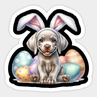 Puppy Weimaraner Bunny Ears Easter Eggs Happy Easter Day Sticker